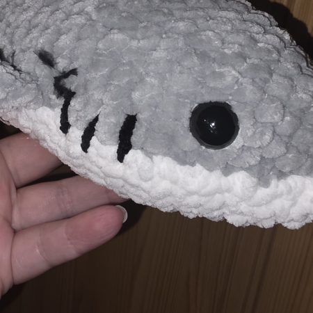 Handmade Great White Shark Plushie, 12 Inches Long, Child-Safe Yarn