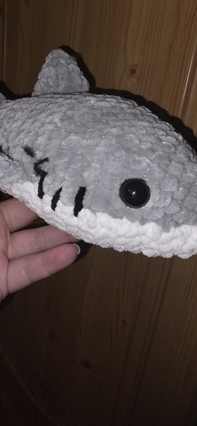 Handmade Great White Shark Plushie, 12 Inches Long, Child-Safe Yarn