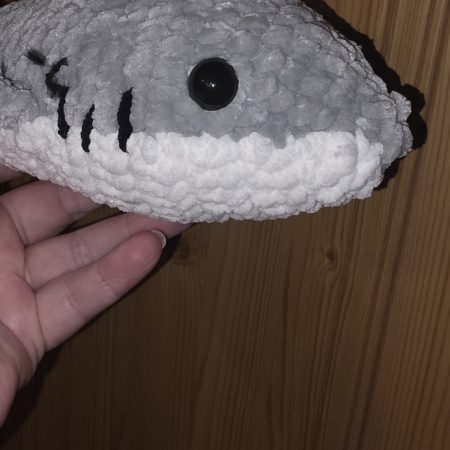 Handmade Great White Shark Plushie, 12 Inches Long, Child-Safe Yarn