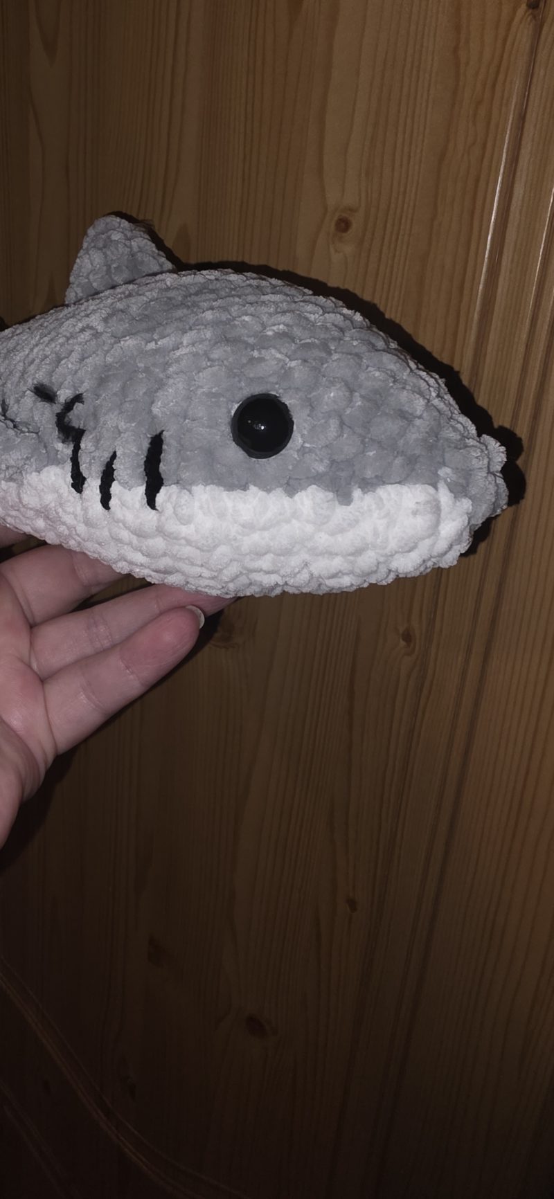 Handmade Great White Shark Plushie, 12 Inches Long, Child-Safe Yarn