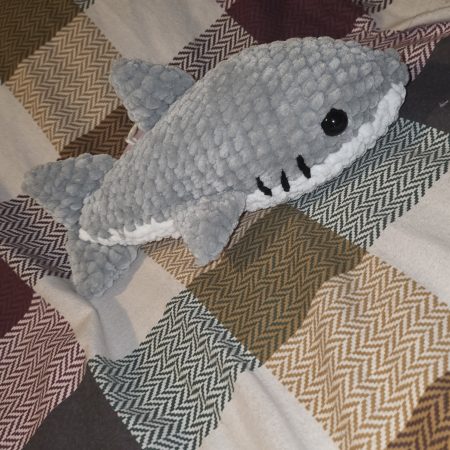 Handmade Great White Shark Plushie, 12 Inches Long, Child-Safe Yarn