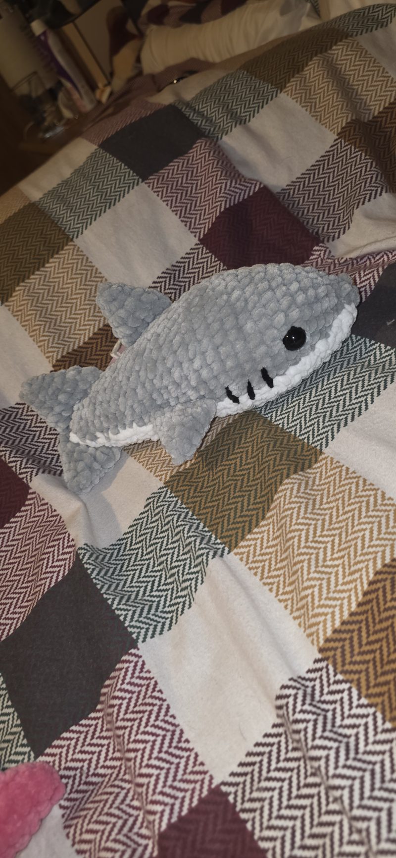 Handmade Great White Shark Plushie, 12 Inches Long, Child-Safe Yarn