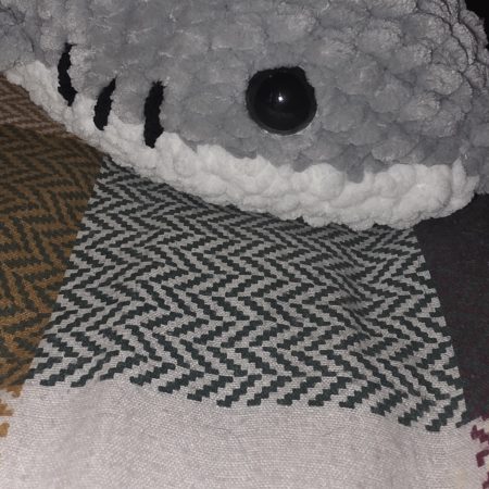 Handmade Great White Shark Plushie, 12 Inches Long, Child-Safe Yarn
