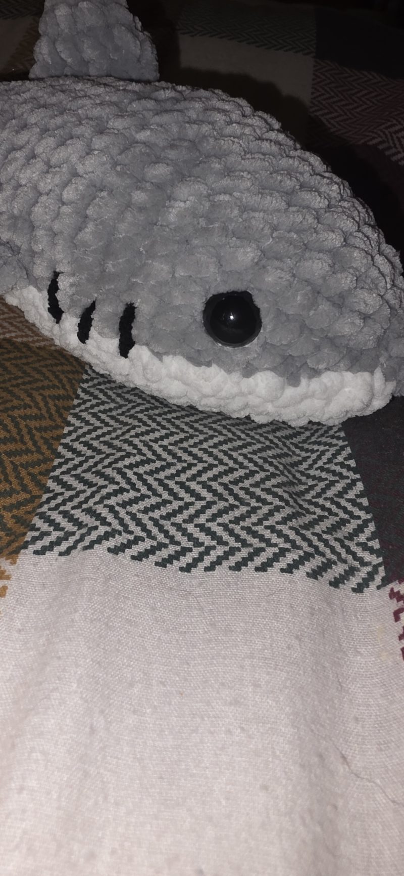 Handmade Great White Shark Plushie, 12 Inches Long, Child-Safe Yarn