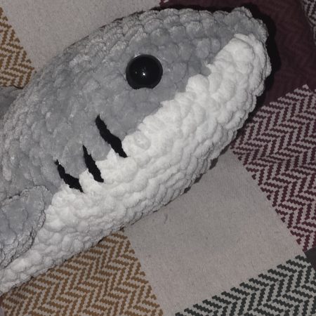 Handmade Great White Shark Plushie, 12 Inches Long, Child-Safe Yarn