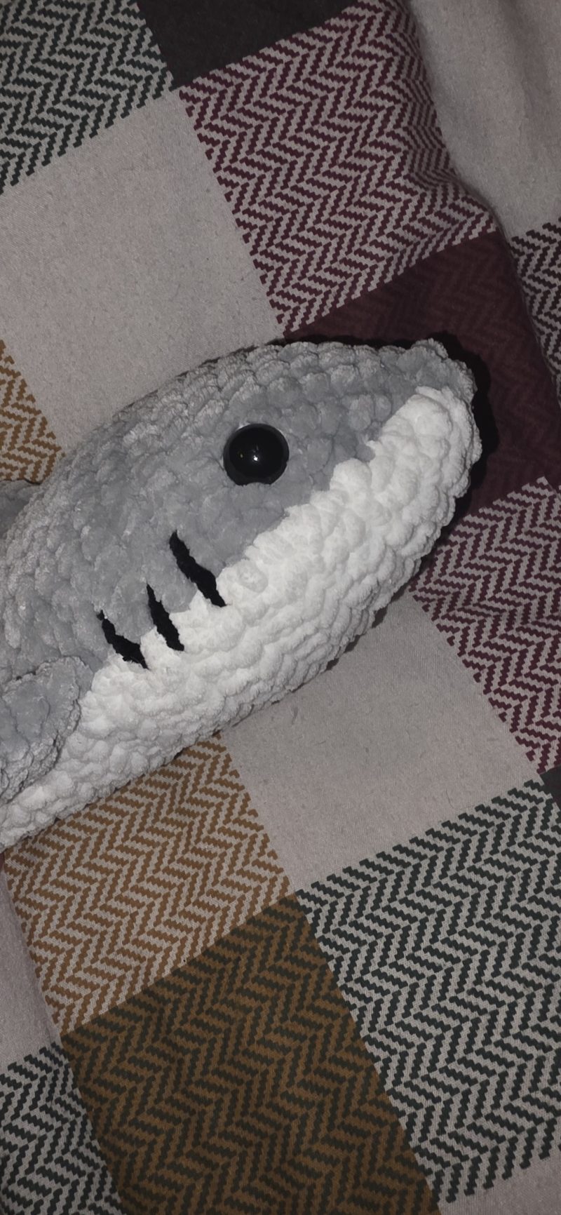 Handmade Great White Shark Plushie, 12 Inches Long, Child-Safe Yarn