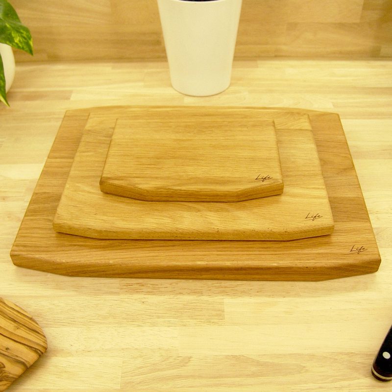 Set of 3 Solid Oak Chopping Boards – Large, Medium & Small