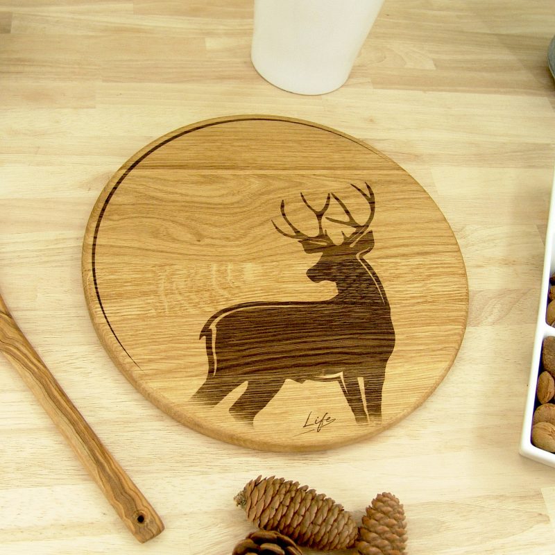 Stag & Moon Chopping Board – Solid Oak Woodland Chopping Board