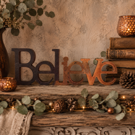 'Believe' Ornament In Brown and Copper. Handcast Resin. A Thoughtful Inspirational Gift.