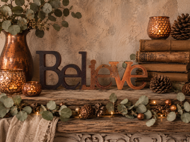 'Believe' Ornament In Brown and Copper. Handcast Resin. A Thoughtful Inspirational Gift.