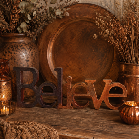 'Believe' Ornament In Brown and Copper. Handcast Resin. A Thoughtful Inspirational Gift.