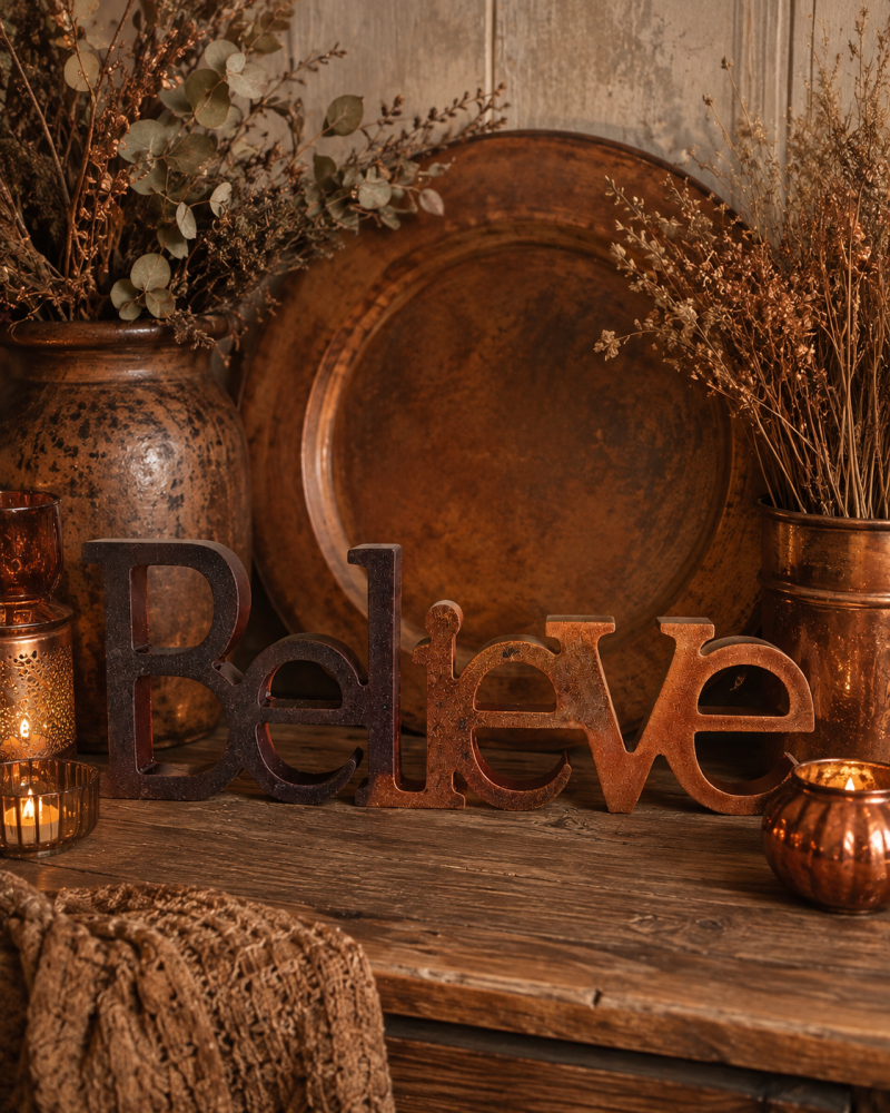 'Believe' Ornament In Brown and Copper. Handcast Resin. A Thoughtful Inspirational Gift.