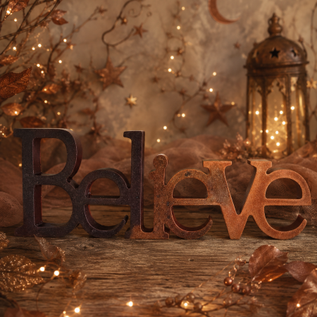 'Believe' Ornament In Brown and Copper. Handcast Resin. A Thoughtful Inspirational Gift.