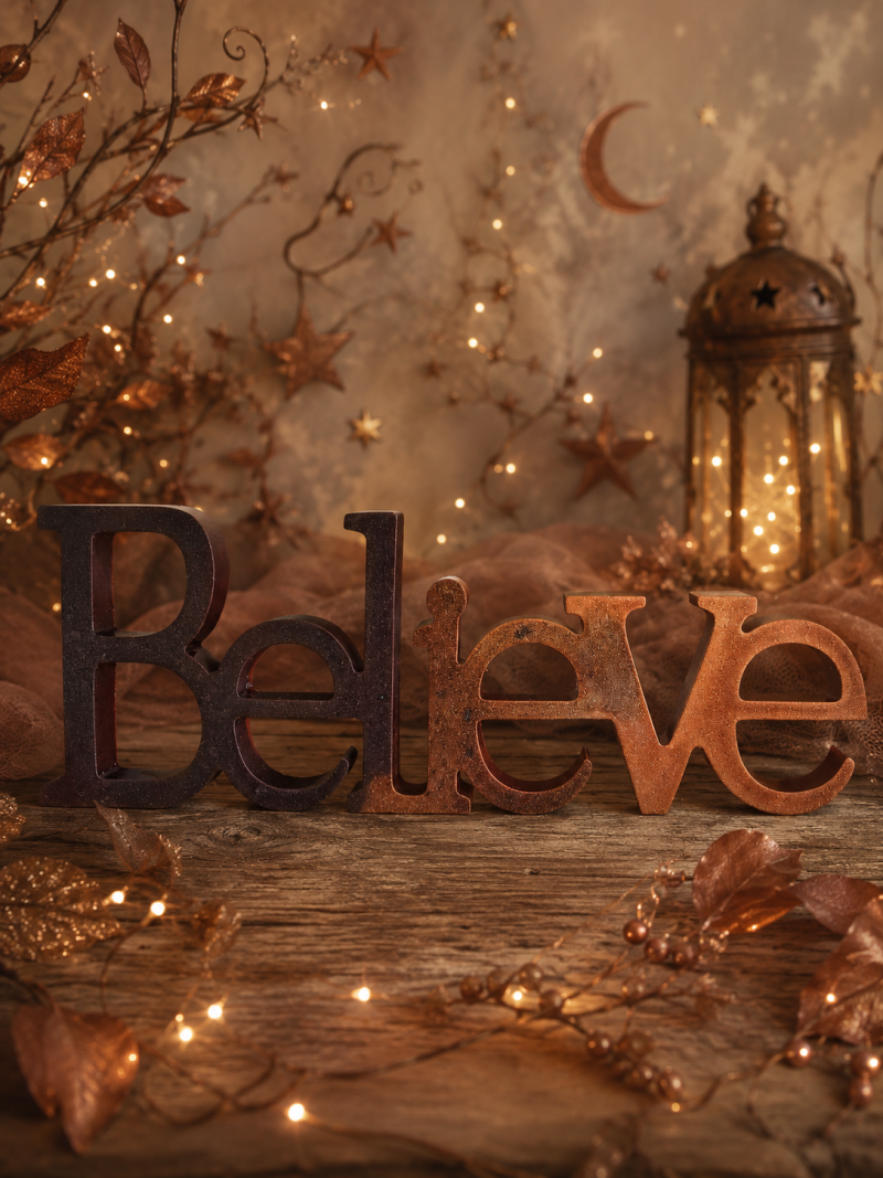 'Believe' Ornament In Brown and Copper. Handcast Resin. A Thoughtful Inspirational Gift.