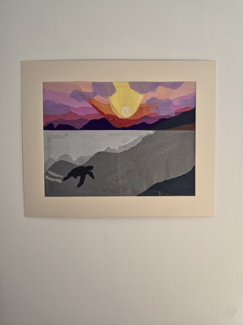 Original Paper Collage Seascape - Sunset Turtle