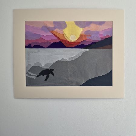 Original Paper Collage Seascape - Sunset Turtle