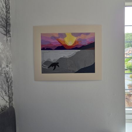 Original Paper Collage Seascape - Sunset Turtle