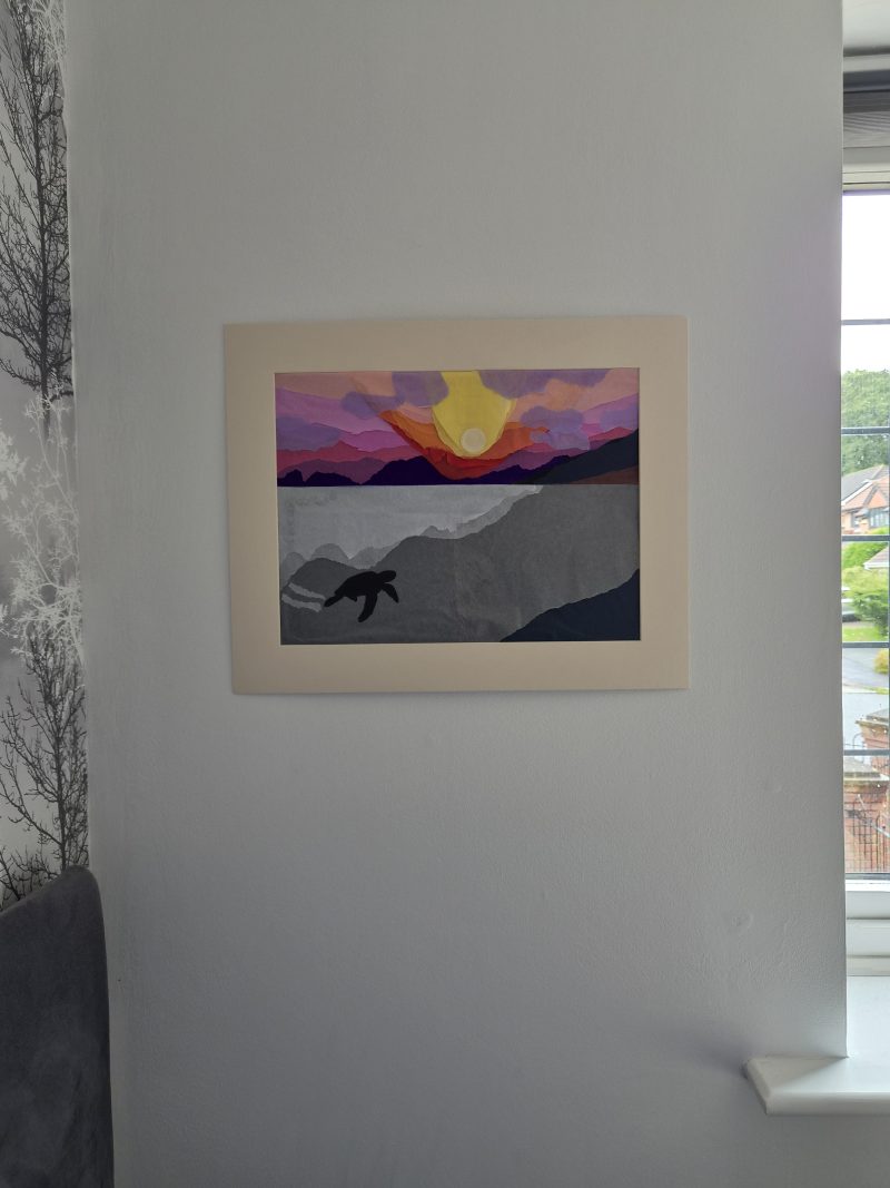 Original Paper Collage Seascape - Sunset Turtle