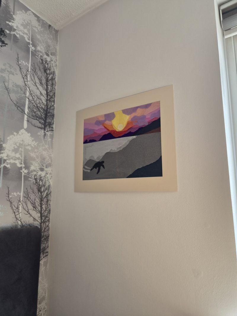 Original Paper Collage Seascape - Sunset Turtle