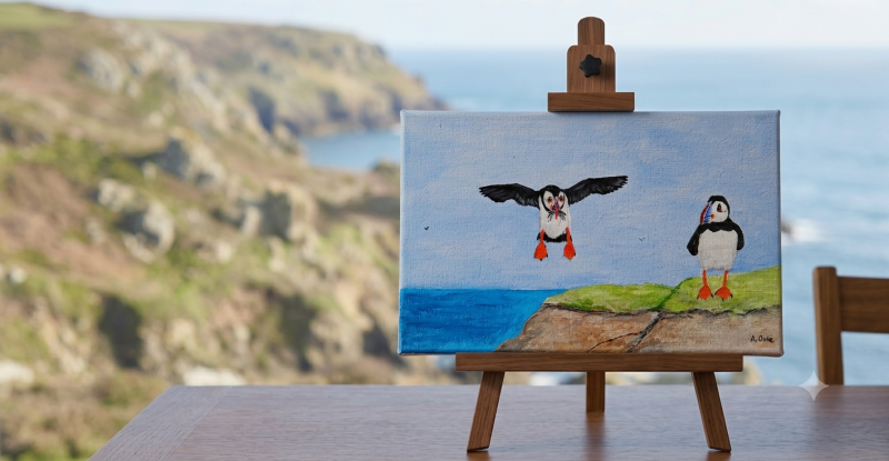 Hand-Painted Acrylic Puffin's Catch on 8x4 Inch Canvas, Ready to Hang