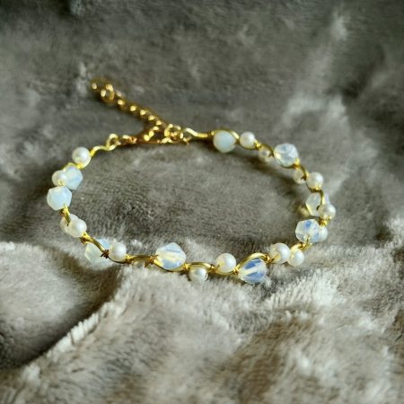 18k Gold Plated opalite & pearl wavy adjustable bracelet