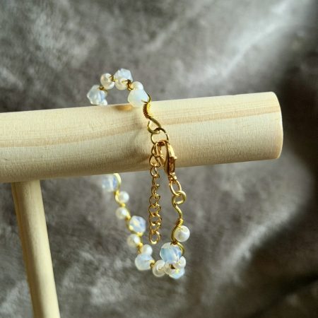 18k Gold Plated opalite & pearl wavy adjustable bracelet