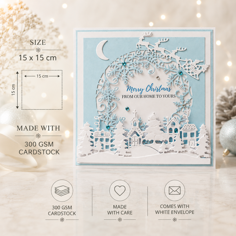 Handmade Personalised Christmas Card Winter Village