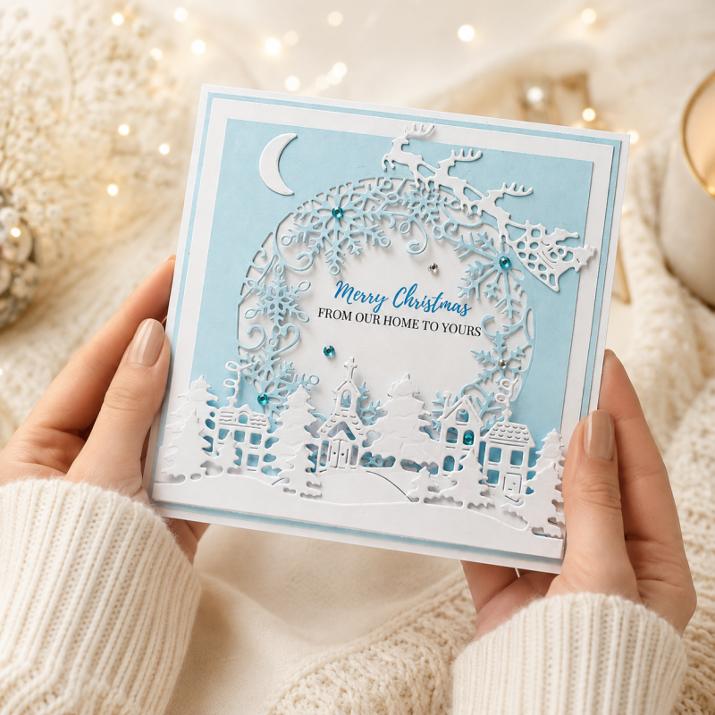 Handmade Personalised Christmas Card Winter Village