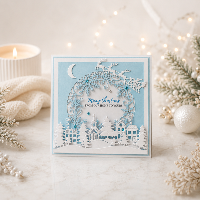Handmade Personalised Christmas Card Winter Village