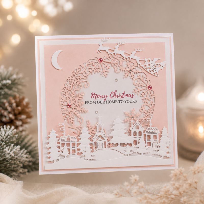 Handmade Personalised Christmas Card Winter Village