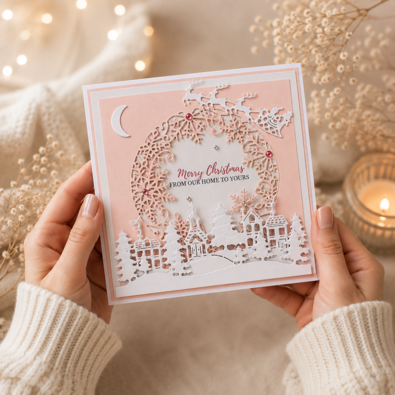 Handmade Personalised Christmas Card Winter Village