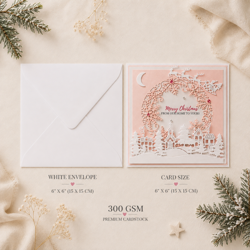 Handmade Personalised Christmas Card Winter Village