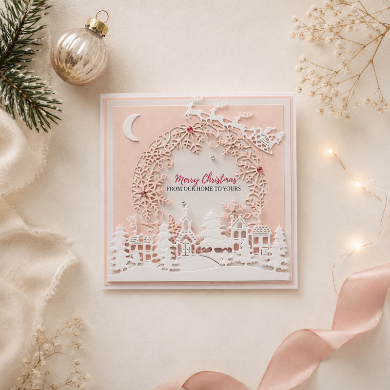 Handmade Personalised Christmas Card Winter Village