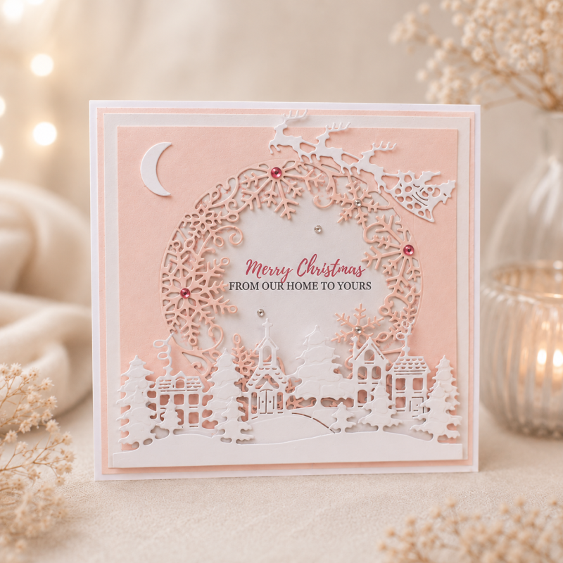 Handmade Personalised Christmas Card Winter Village