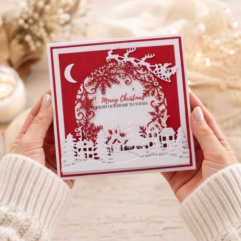 Handmade Personalised Christmas Card Winter Village