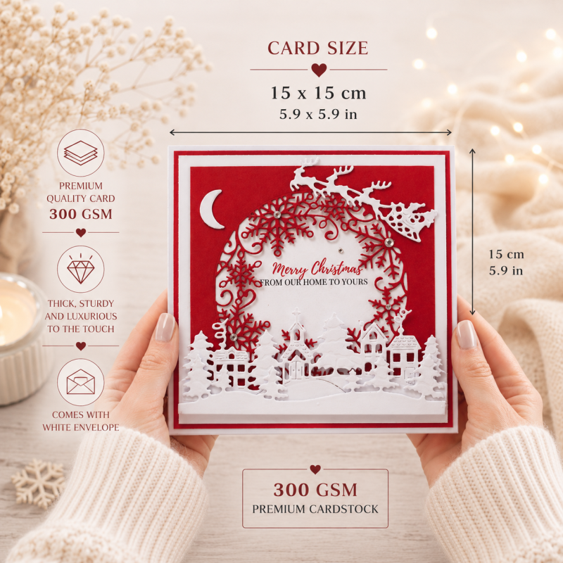 Handmade Personalised Christmas Card Winter Village