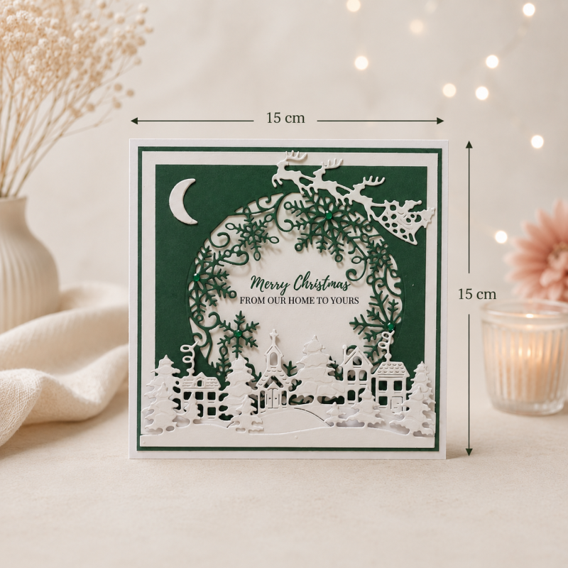 Handmade Personalised Christmas Card Winter Village