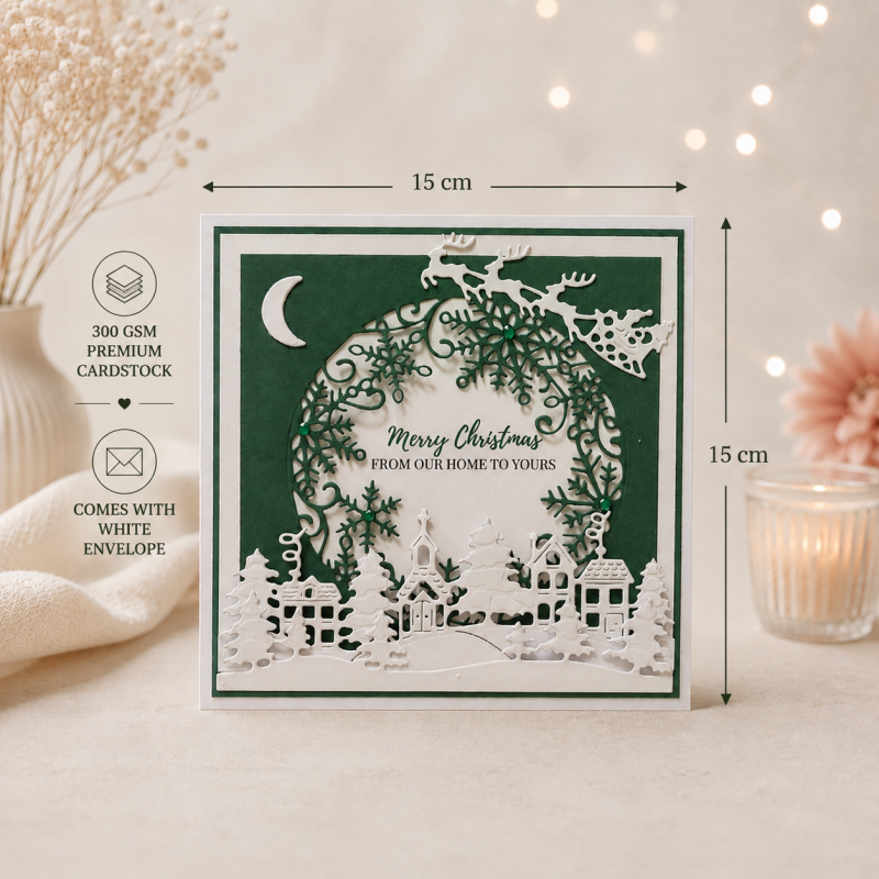 Handmade Personalised Christmas Card Winter Village