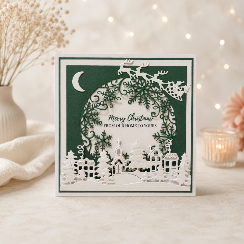Handmade Personalised Christmas Card Winter Village