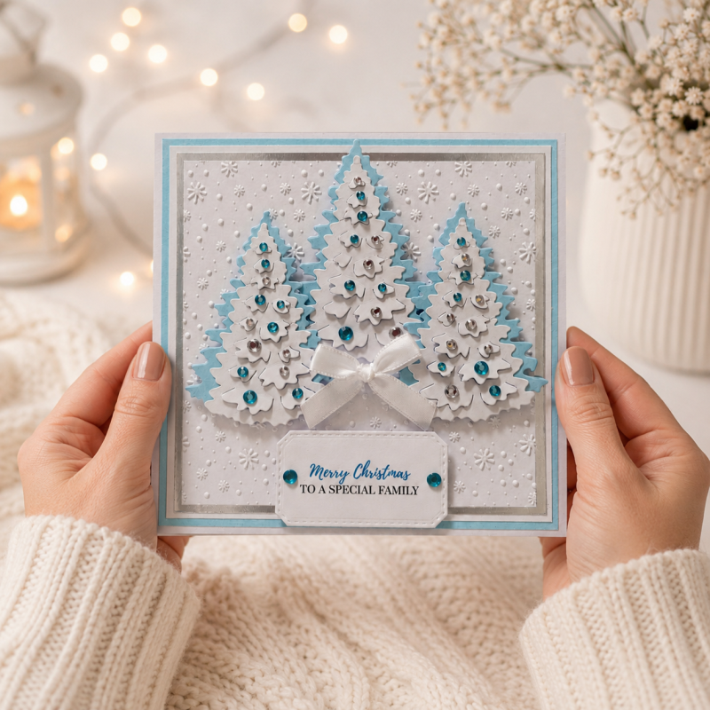 Handmade Personalised Christmas Card Sparkling Tree