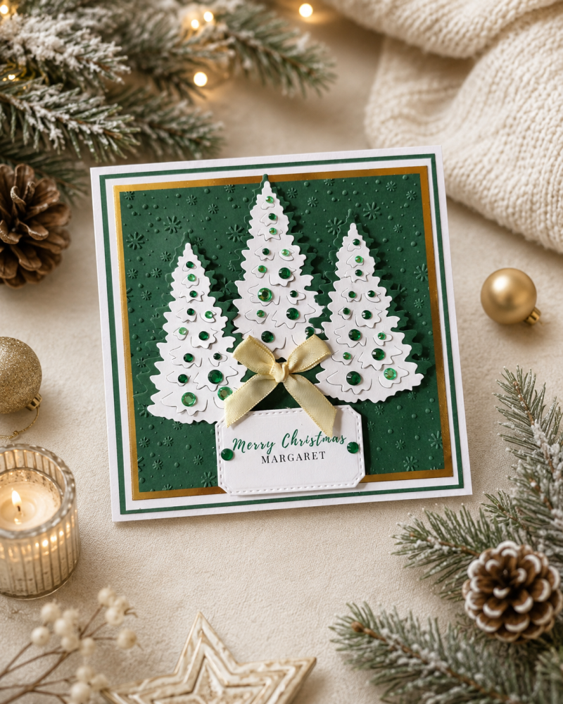 Handmade Personalised Christmas Card Sparkling Tree