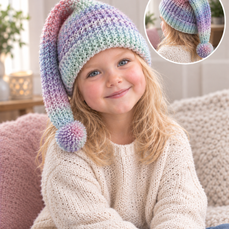 Handmade Loom Knitted Children’s Elf Hat with Pom Pom