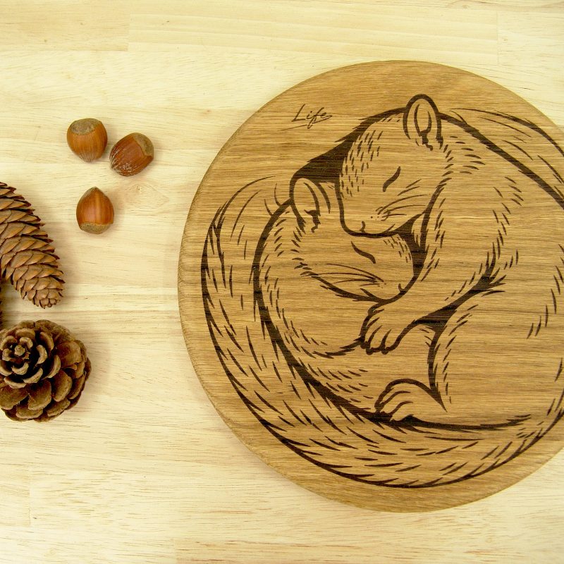 Snuggling Squirrels Chopping Board, Autumn British Solid Oak