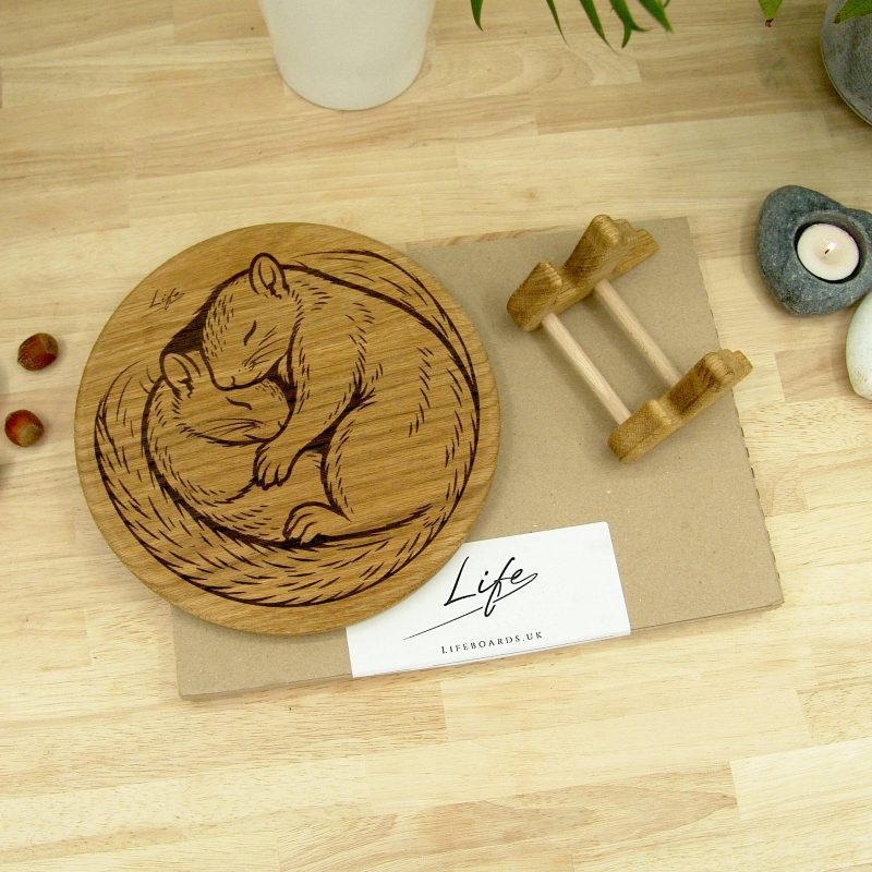 Snuggling Squirrels Chopping Board, Autumn British Solid Oak