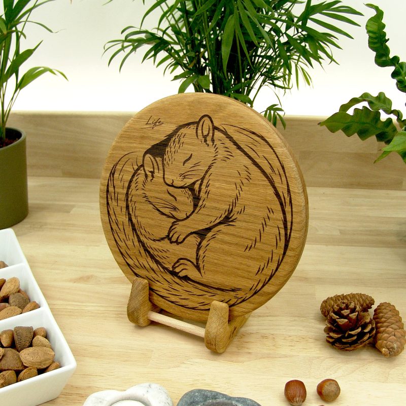 Snuggling Squirrels Chopping Board, Autumn British Solid Oak