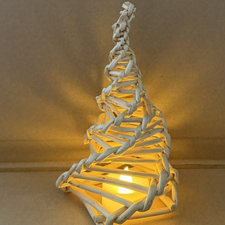 Handmade White Willow Christmas Tree with Battery Operated LED Tea Light – Rustic Christmas Home Decor