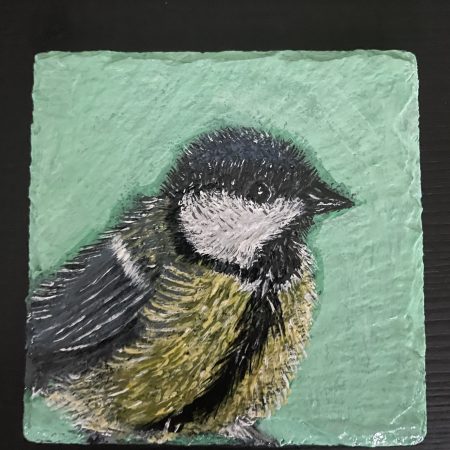 Blue tit hand-painted slate coaster