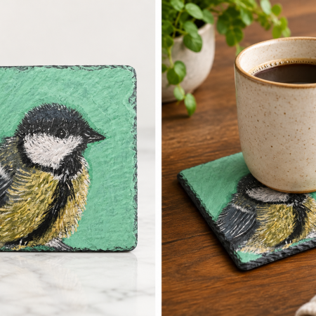 Blue tit hand-painted slate coaster
