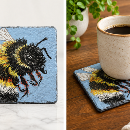 Bumblebee hand-painted slate coaster