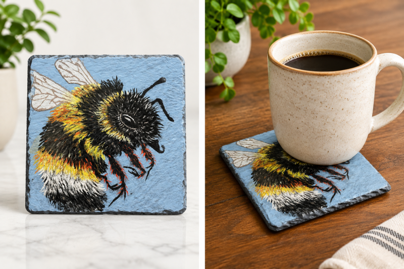 Bumblebee hand-painted slate coaster